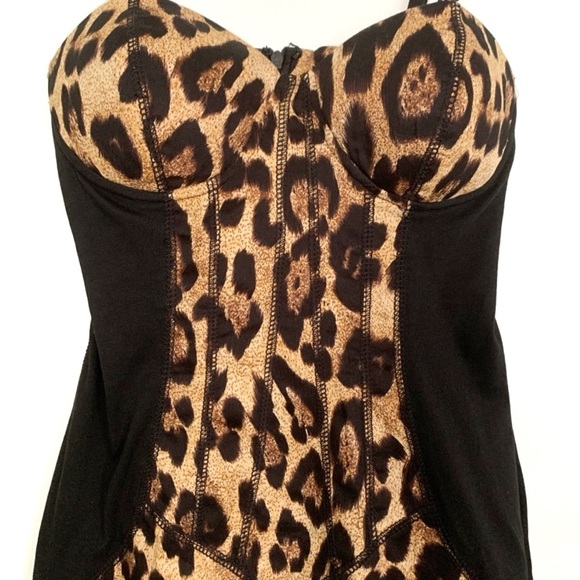Leopard Animal Print Bustier Corset Cocktail Dress Black Size Small Club Sexy - Picture 3 of 10